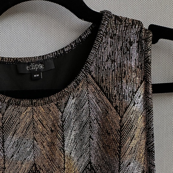 Metallic Chevron Party Top – Gold & Silver Sleeveless Holiday Tank – Size M - Picture 3 of 6